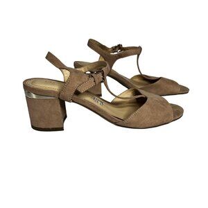 Liz Claiborne Lambert Sandals Womens Size 6.5 Tan Block Heel Suede